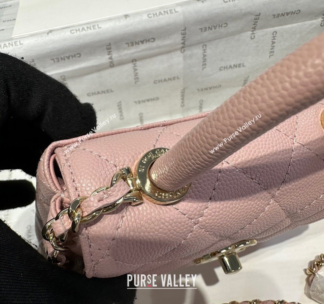 Chanel Coco Handle Quilted Grained Calfskin Nano Flap Bag with Top Handle AP4424 Light Pink 2025 0111 (yezi-250111013)