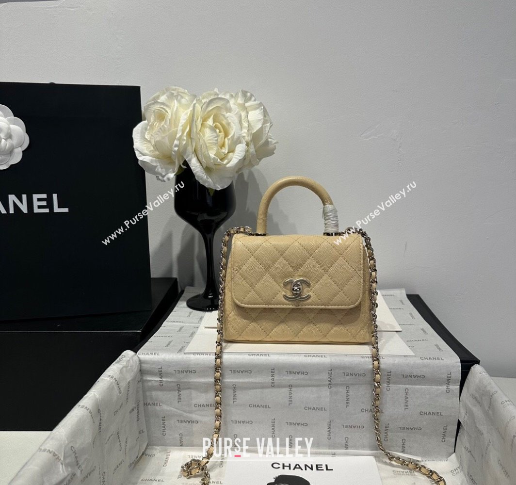 Chanel Coco Handle Quilted Grained Calfskin Nano Flap Bag with Top Handle AP4424 Beige 2025 0111 (yezi-250111014)