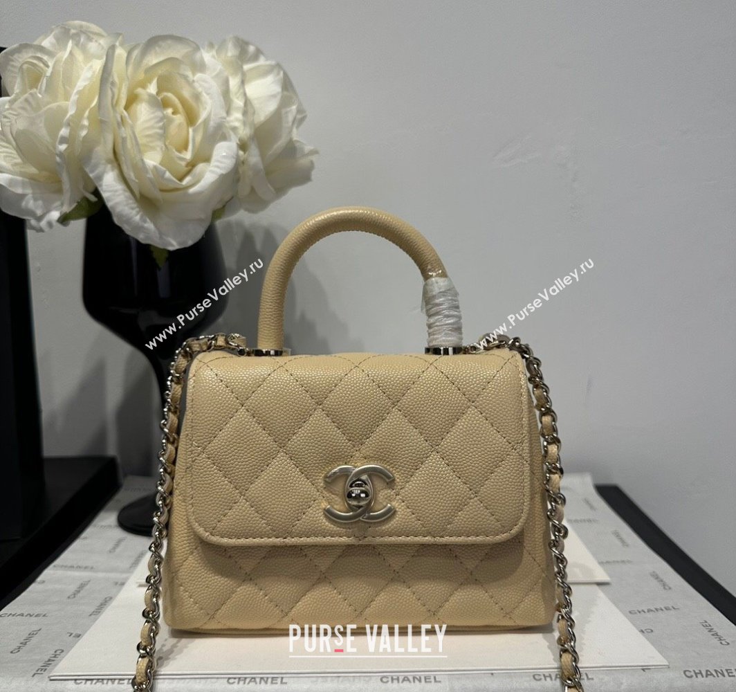 Chanel Coco Handle Quilted Grained Calfskin Nano Flap Bag with Top Handle AP4424 Beige 2025 0111 (yezi-250111014)