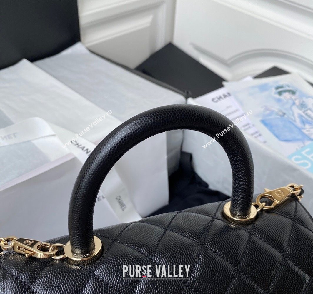 Chanel Coco Handle Quilted Grained Calfskin Small Flap Bag with Top Handle A92990 Black2 2025 0111 (yezi-250111006)