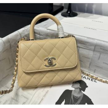 Chanel Coco Handle Quilted Grained Calfskin Nano Flap Bag with Top Handle AP4424 Beige 2025 0111 (yezi-250111014)