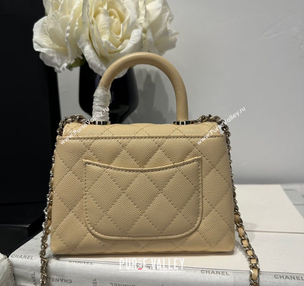 Chanel Coco Handle Quilted Grained Calfskin Nano Flap Bag with Top Handle AP4424 Beige 2025 0111 (yezi-250111014)