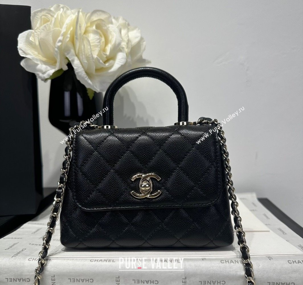 Chanel Coco Handle Quilted Grained Calfskin Nano Flap Bag with Top Handle AP4424 Black2 2025 0111 (yezi-250111015)