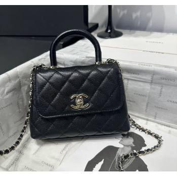 Chanel Coco Handle Quilted Grained Calfskin Nano Flap Bag with Top Handle AP4424 Black2 2025 0111 (yezi-250111015)