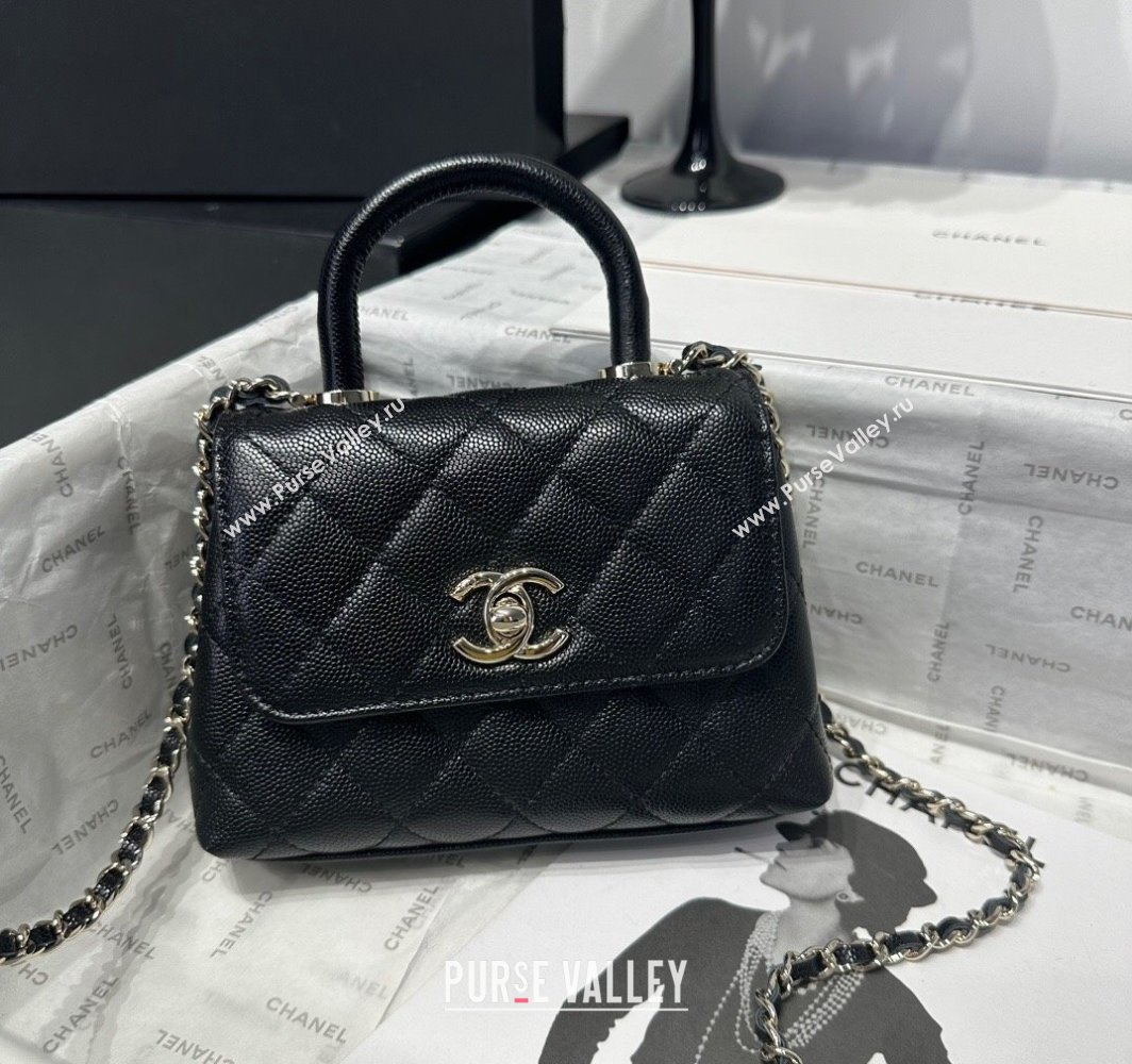 Chanel Coco Handle Quilted Grained Calfskin Nano Flap Bag with Top Handle AP4424 Black2 2025 0111 (yezi-250111015)