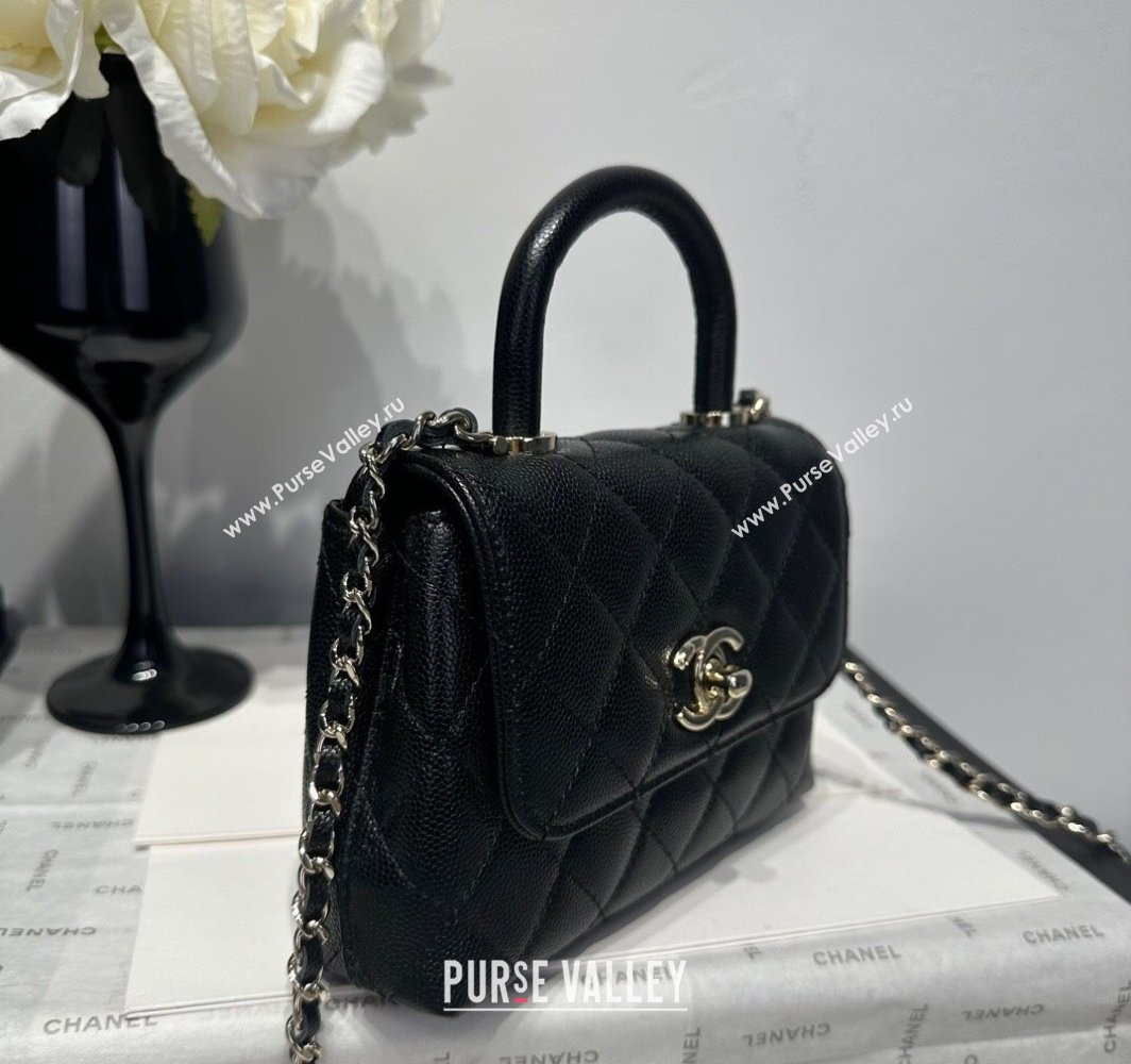 Chanel Coco Handle Quilted Grained Calfskin Nano Flap Bag with Top Handle AP4424 Black2 2025 0111 (yezi-250111015)