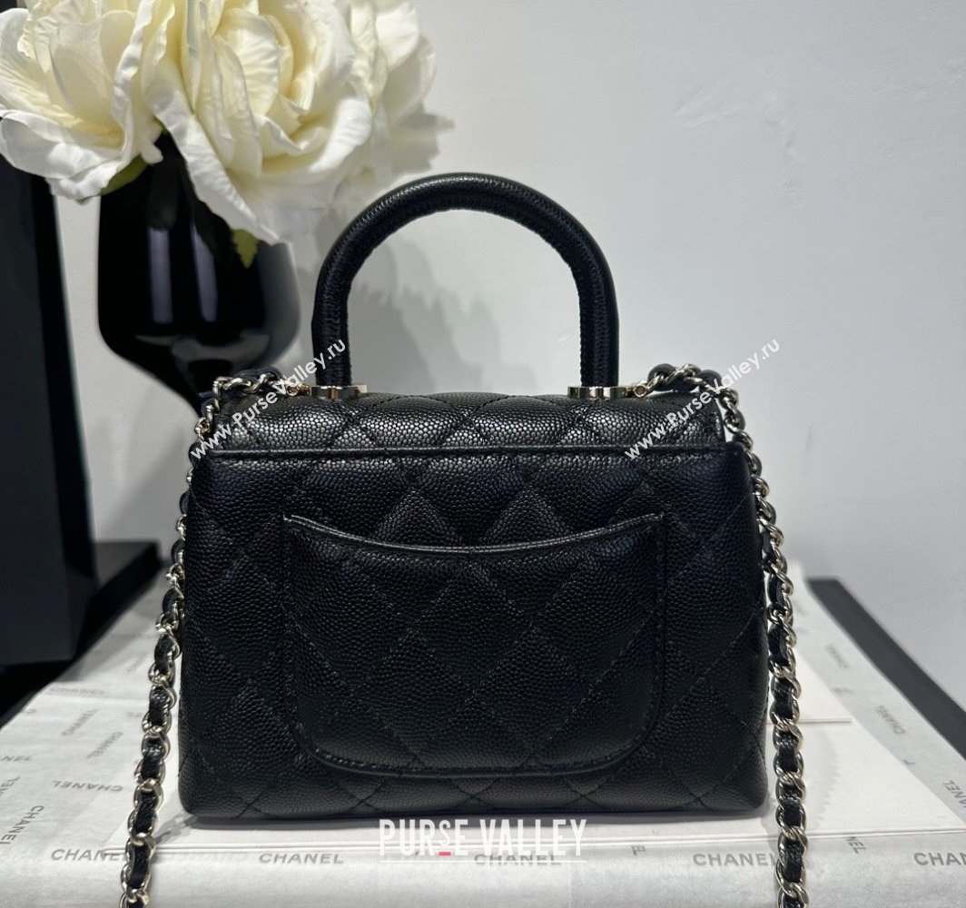 Chanel Coco Handle Quilted Grained Calfskin Nano Flap Bag with Top Handle AP4424 Black2 2025 0111 (yezi-250111015)