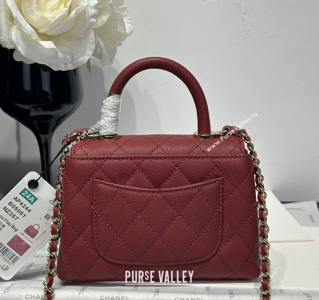 Chanel Coco Handle Quilted Grained Calfskin Nano Flap Bag with Top Handle AP4424 Dark Burgundy 2025 0111 (yezi-250111017)