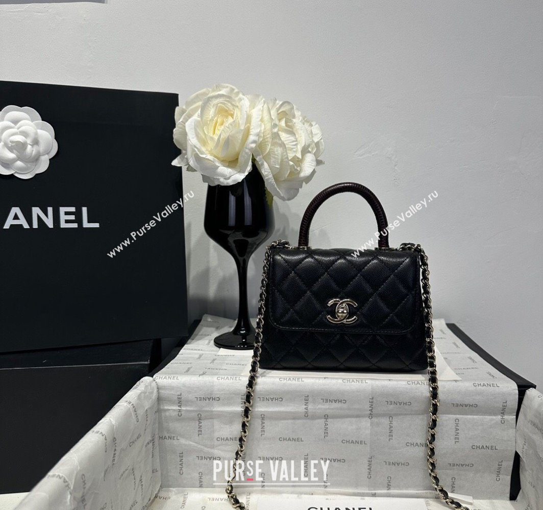 Chanel Coco Handle Quilted Grained Calfskin Nano Flap Bag with Top Handle AP4424 Black/Burgundy 2025 0111 (yezi-250111016)