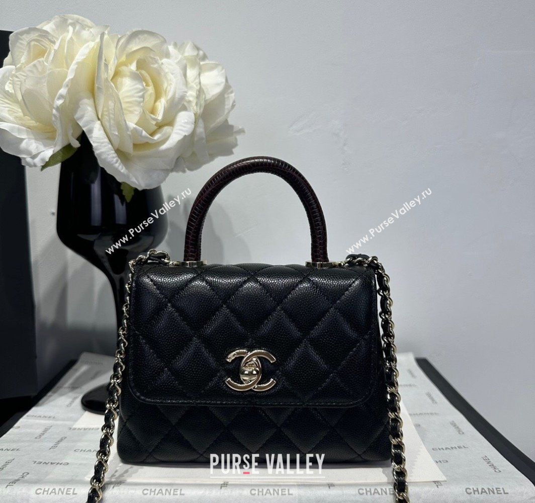 Chanel Coco Handle Quilted Grained Calfskin Nano Flap Bag with Top Handle AP4424 Black/Burgundy 2025 0111 (yezi-250111016)