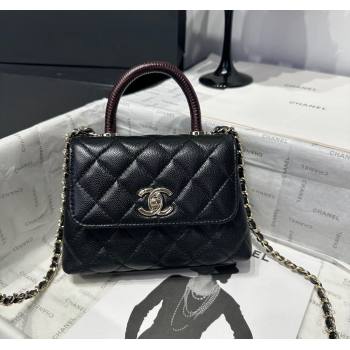 Chanel Coco Handle Quilted Grained Calfskin Nano Flap Bag with Top Handle AP4424 Black/Burgundy 2025 0111 (yezi-250111016)