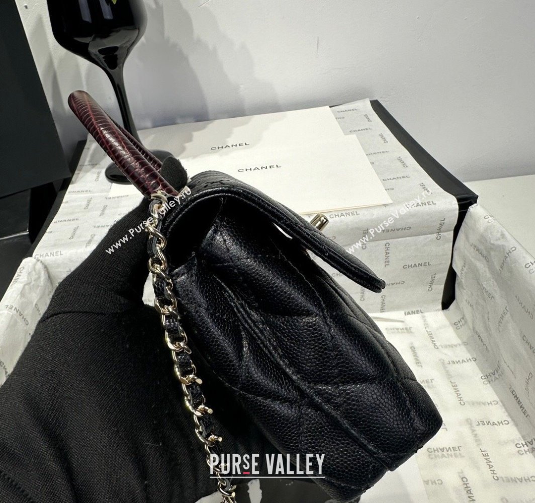 Chanel Coco Handle Quilted Grained Calfskin Nano Flap Bag with Top Handle AP4424 Black/Burgundy 2025 0111 (yezi-250111016)