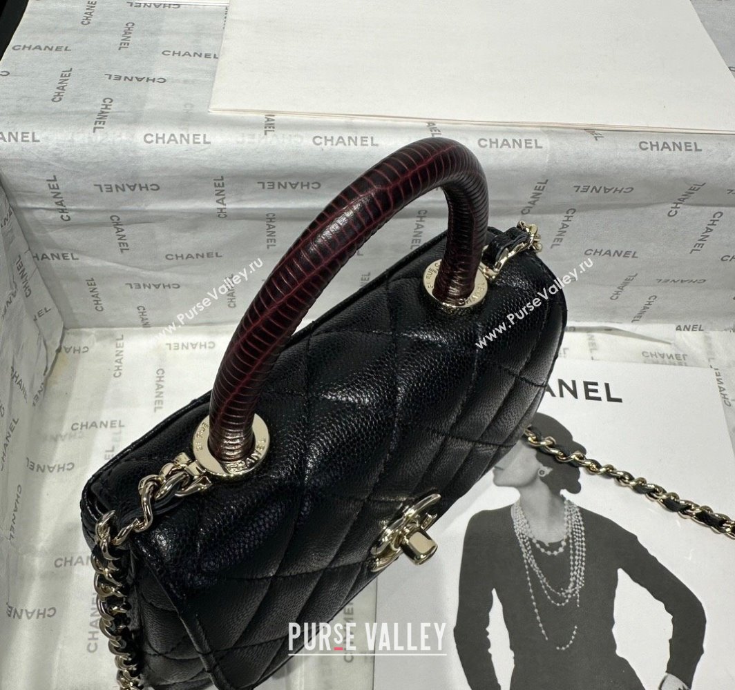 Chanel Coco Handle Quilted Grained Calfskin Nano Flap Bag with Top Handle AP4424 Black/Burgundy 2025 0111 (yezi-250111016)