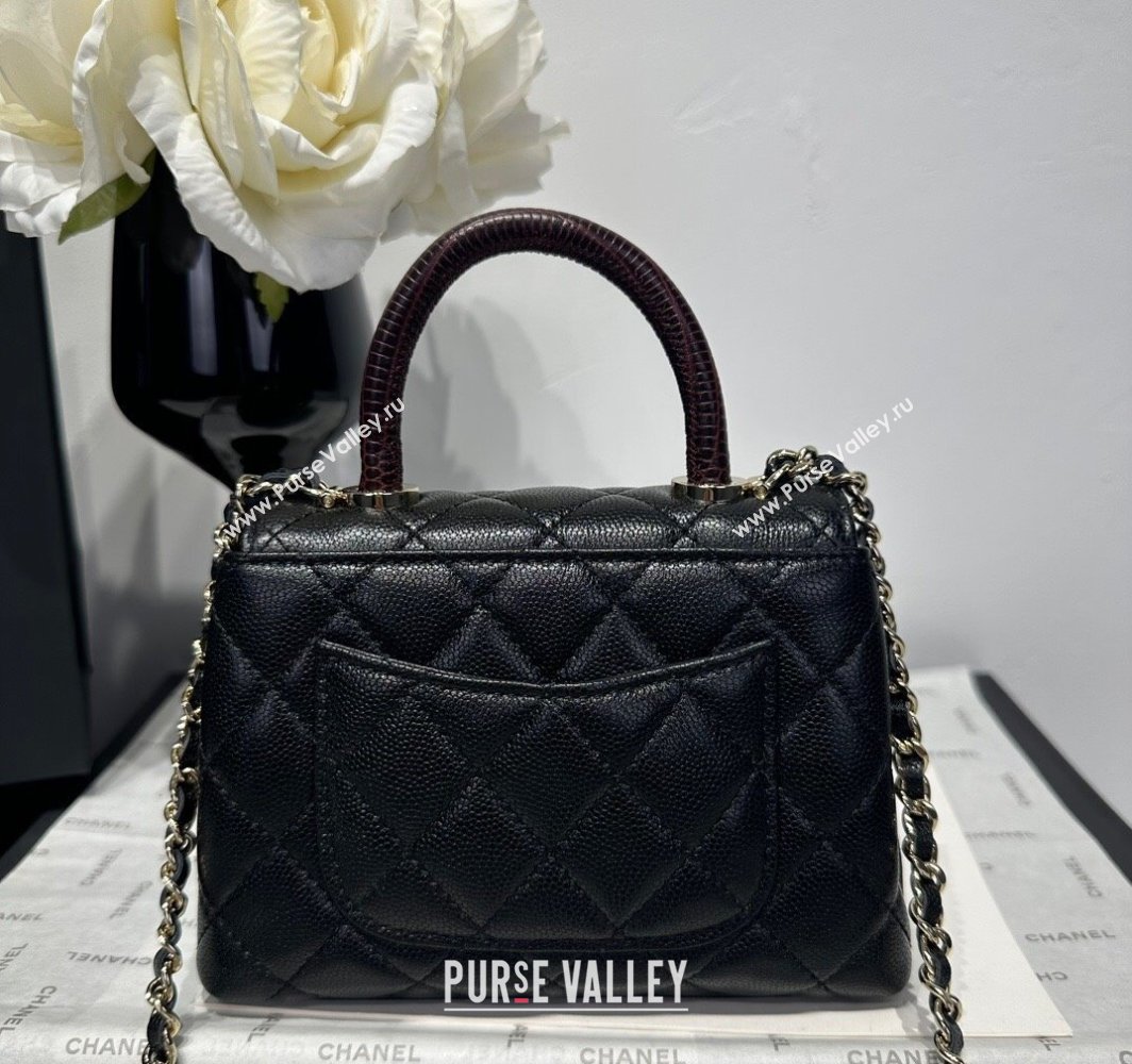 Chanel Coco Handle Quilted Grained Calfskin Nano Flap Bag with Top Handle AP4424 Black/Burgundy 2025 0111 (yezi-250111016)