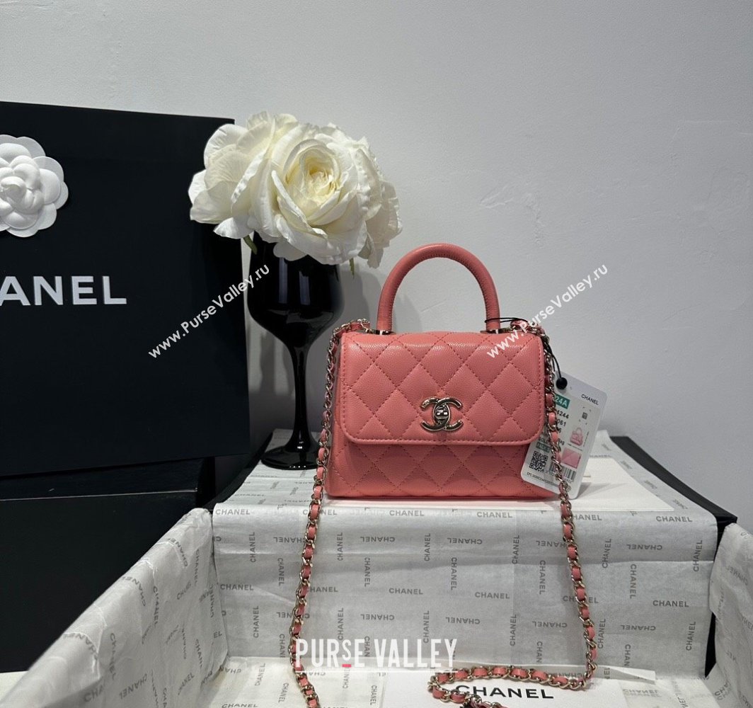 Chanel Coco Handle Quilted Grained Calfskin Nano Flap Bag with Top Handle AP4424 Pink2 2025 0111 (yezi-250111018)