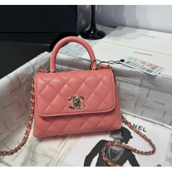 Chanel Coco Handle Quilted Grained Calfskin Nano Flap Bag with Top Handle AP4424 Pink2 2025 0111 (yezi-250111018)