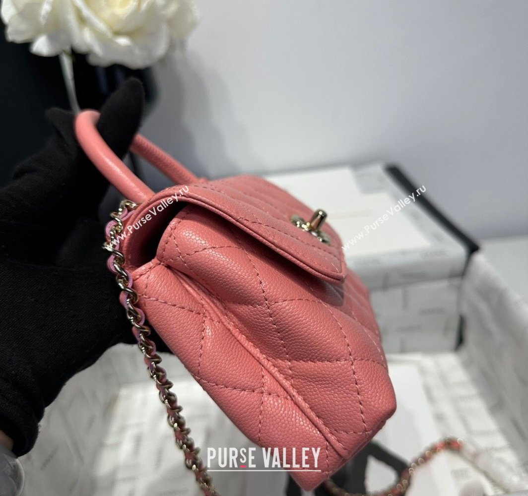 Chanel Coco Handle Quilted Grained Calfskin Nano Flap Bag with Top Handle AP4424 Pink2 2025 0111 (yezi-250111018)