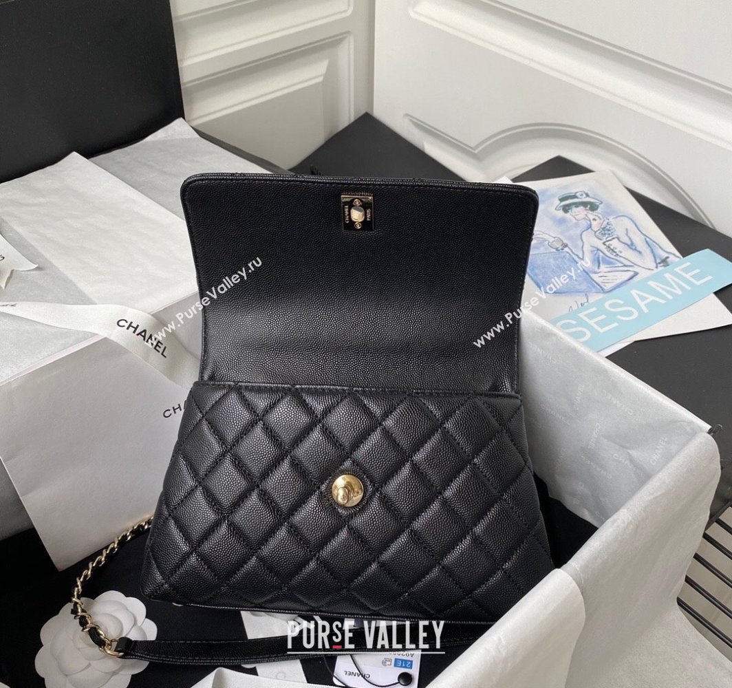 Chanel Coco Handle Quilted Grained Calfskin Small Flap Bag with Top Handle A92990 Black2 2025 0111 (yezi-250111006)