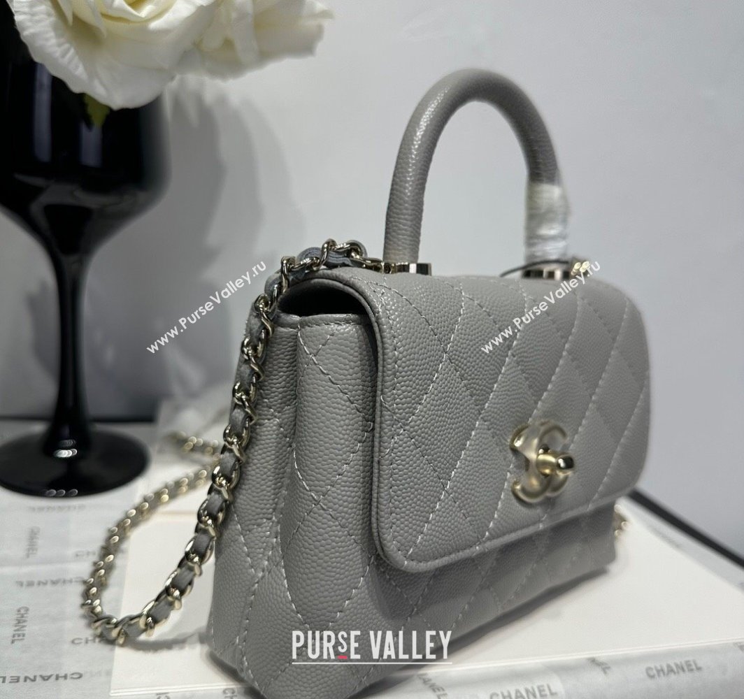 Chanel Coco Handle Quilted Grained Calfskin Nano Flap Bag with Top Handle AP4424 Grey 2025 0111 (yezi-250111019)