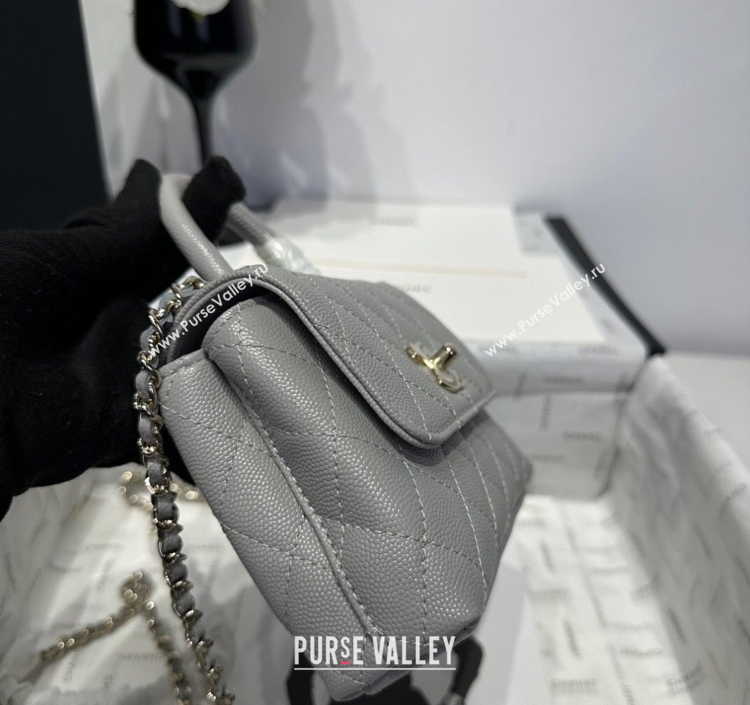 Chanel Coco Handle Quilted Grained Calfskin Nano Flap Bag with Top Handle AP4424 Grey 2025 0111 (yezi-250111019)