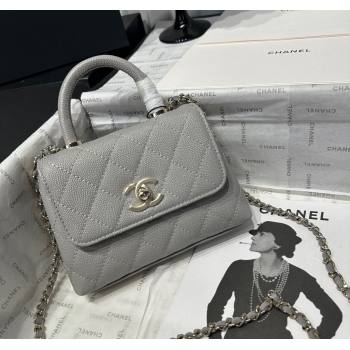 Chanel Coco Handle Quilted Grained Calfskin Nano Flap Bag with Top Handle AP4424 Grey 2025 0111 (yezi-250111019)