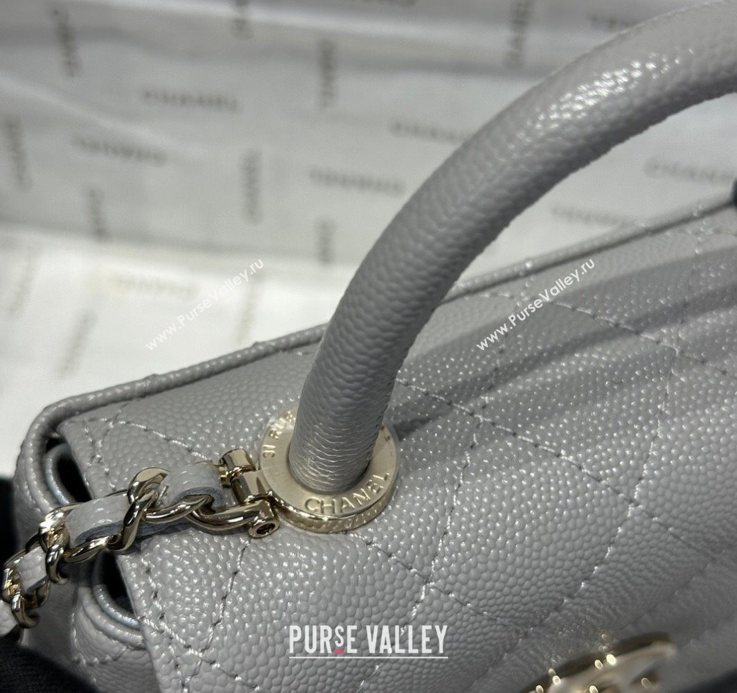 Chanel Coco Handle Quilted Grained Calfskin Nano Flap Bag with Top Handle AP4424 Grey 2025 0111 (yezi-250111019)