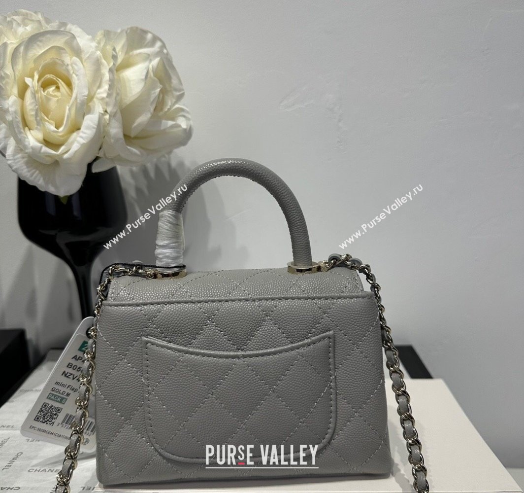 Chanel Coco Handle Quilted Grained Calfskin Nano Flap Bag with Top Handle AP4424 Grey 2025 0111 (yezi-250111019)