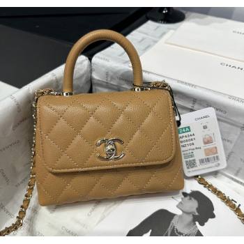 Chanel Coco Handle Quilted Grained Calfskin Nano Flap Bag with Top Handle AP4424 Apricot 2025 0111 (yezi-250111020)