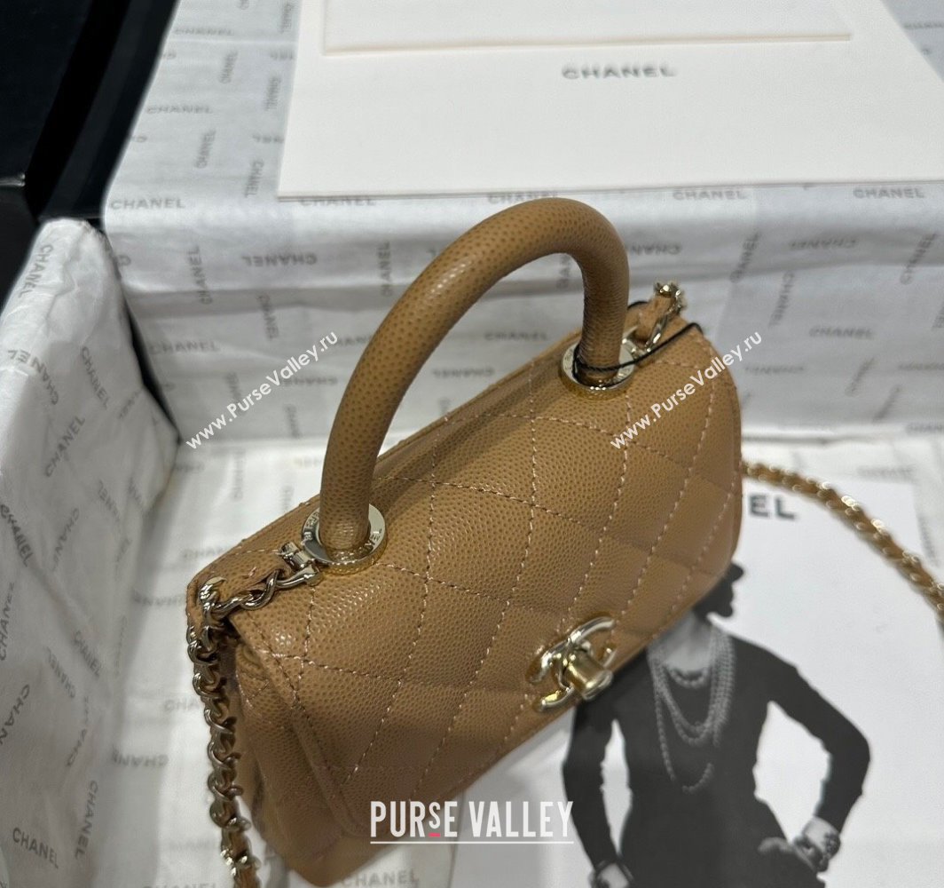 Chanel Coco Handle Quilted Grained Calfskin Nano Flap Bag with Top Handle AP4424 Apricot 2025 0111 (yezi-250111020)