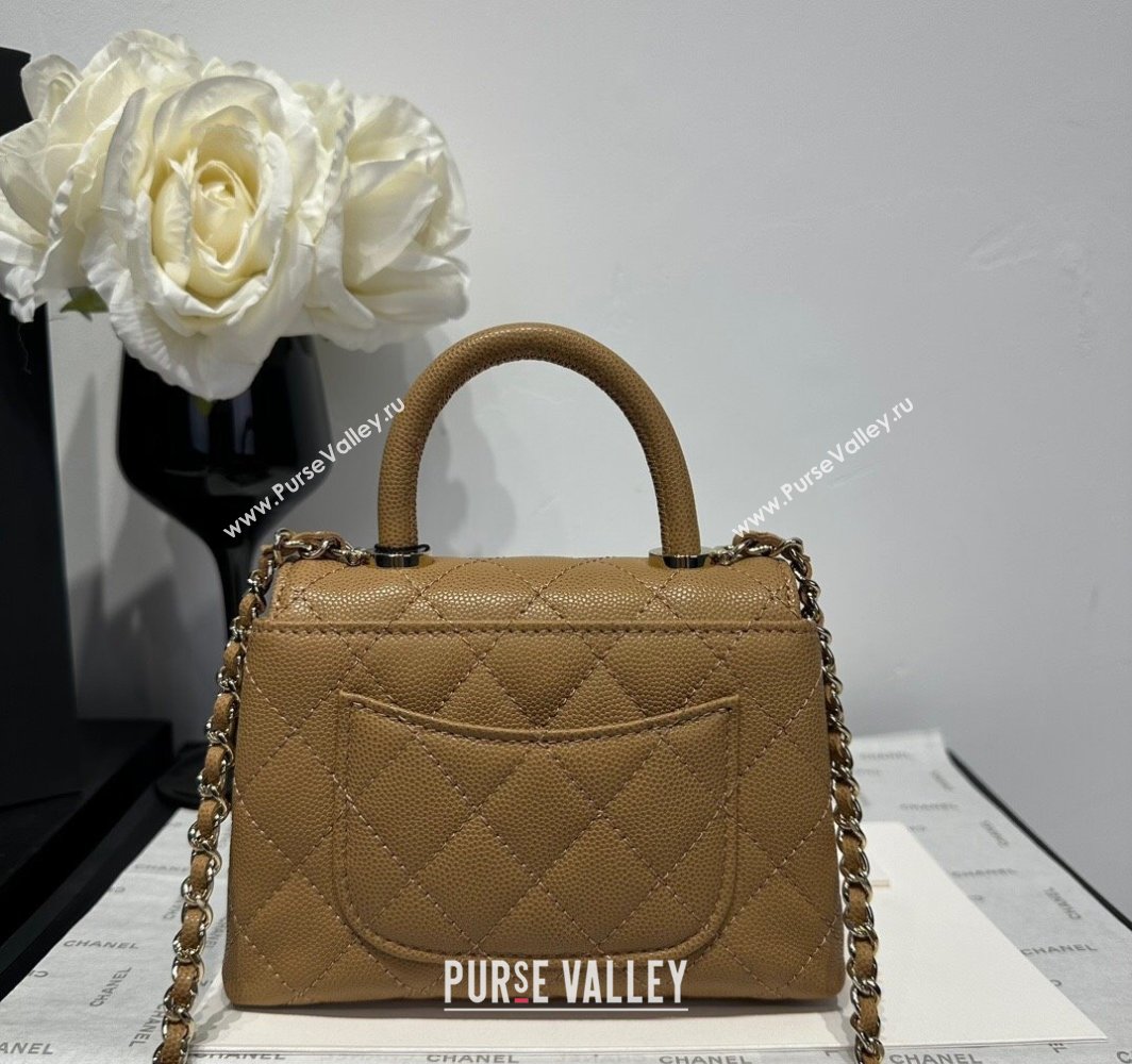 Chanel Coco Handle Quilted Grained Calfskin Nano Flap Bag with Top Handle AP4424 Apricot 2025 0111 (yezi-250111020)