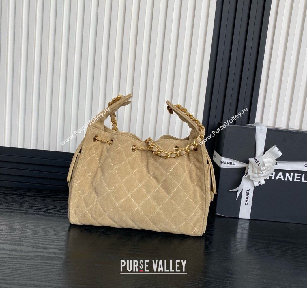 Chanel Quilted Suede Medium Hobo bag AS5293 Beige 2025 (yezi-250111021)