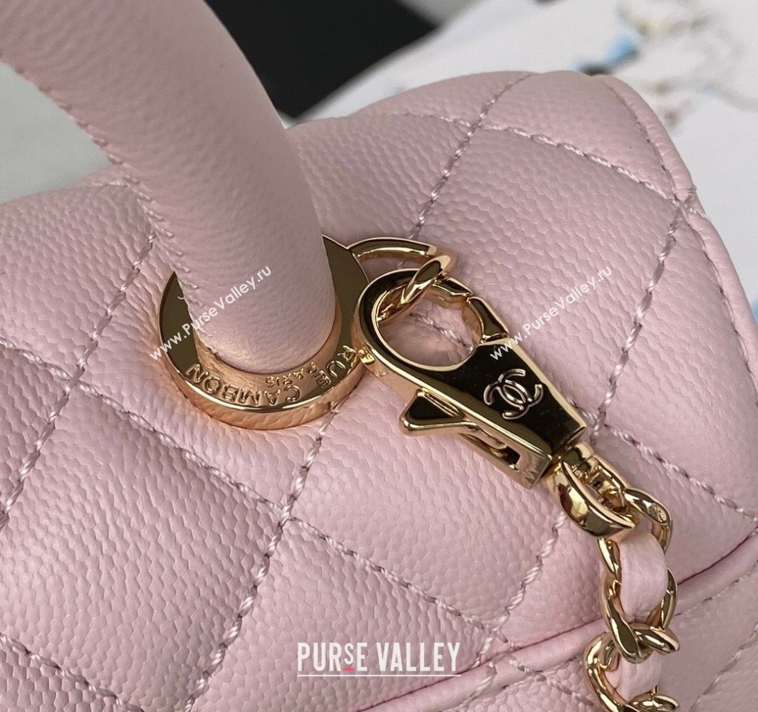 Chanel Coco Handle Quilted Grained Calfskin Small Flap Bag with Top Handle A92990 Light Pink 2025 0111 (yezi-250111001)