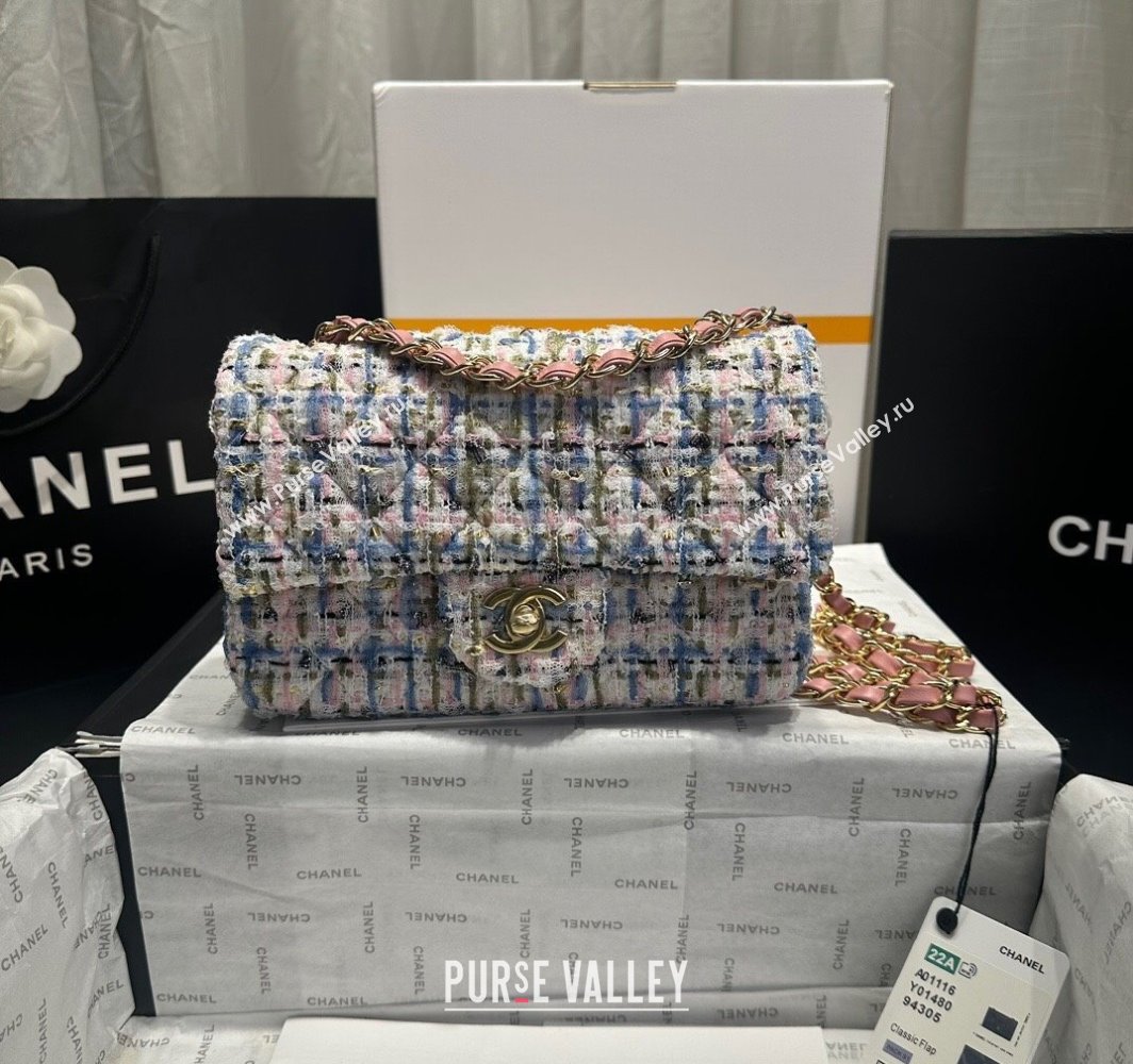 Chanel Tweed Classic Mini Flap Bag A69900 Pink/Blue 2025 0113 (yezi-250113001)