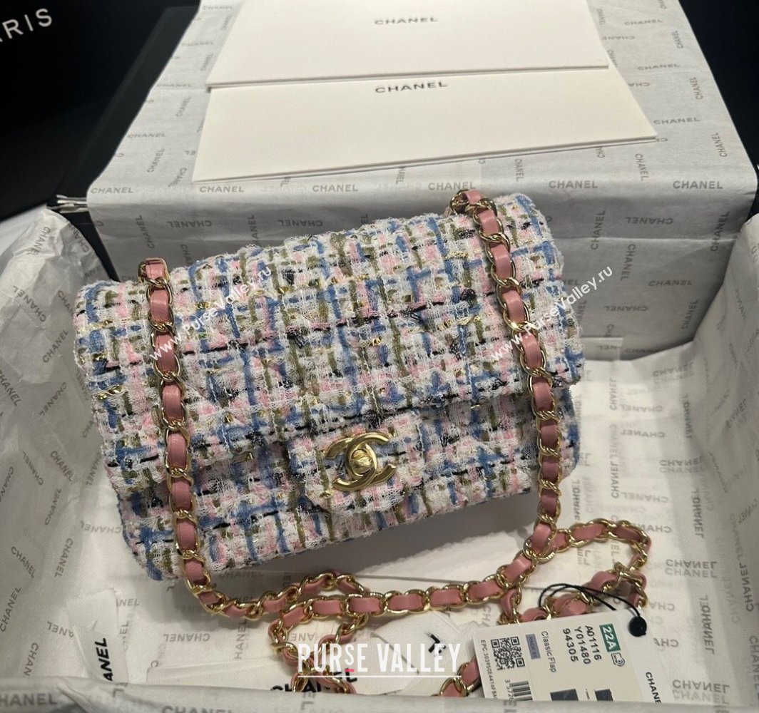Chanel Tweed Classic Mini Flap Bag A69900 Pink/Blue 2025 0113 (yezi-250113001)