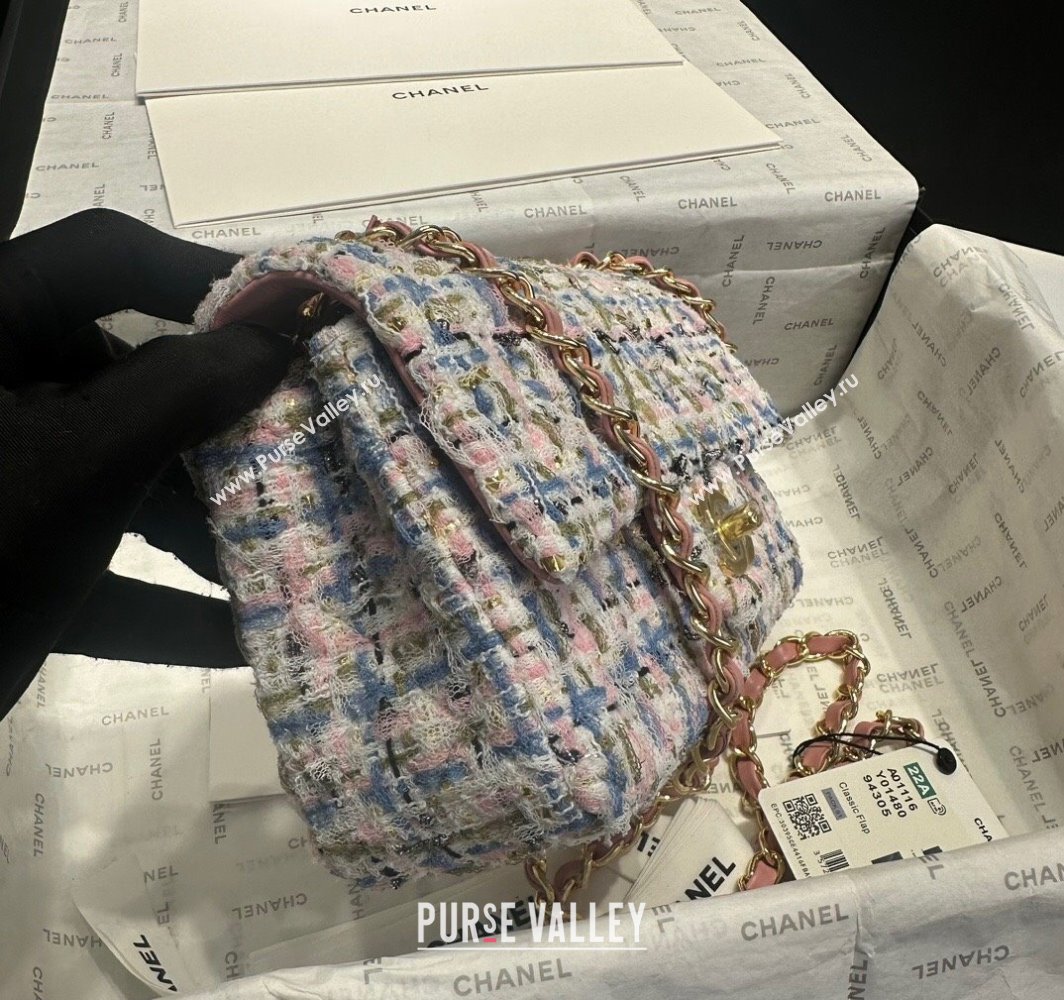 Chanel Tweed Classic Mini Flap Bag A69900 Pink/Blue 2025 0113 (yezi-250113001)