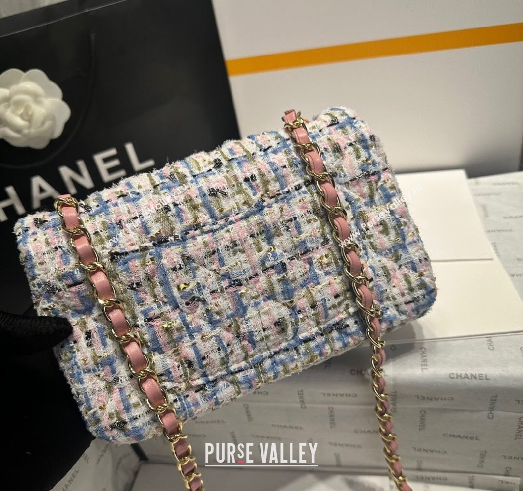 Chanel Tweed Classic Mini Flap Bag A69900 Pink/Blue 2025 0113 (yezi-250113001)