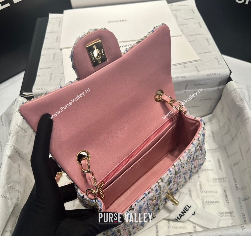 Chanel Tweed Classic Mini Flap Bag A69900 Pink/Blue 2025 0113 (yezi-250113001)