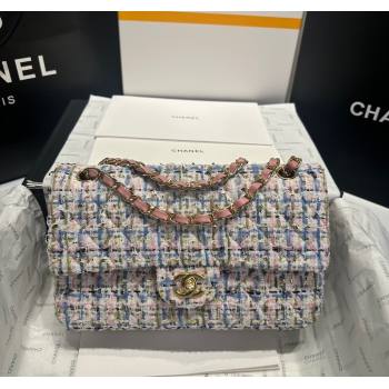 Chanel Tweed Classic Medium Flap Bag A01112 Pink/Blue 2025 0113 (yezi-250113002)