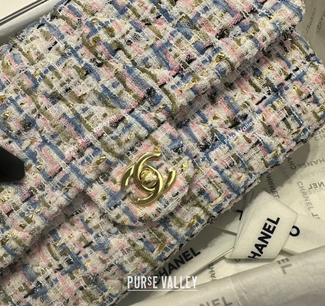 Chanel Tweed Classic Medium Flap Bag A01112 Pink/Blue 2025 0113 (yezi-250113002)