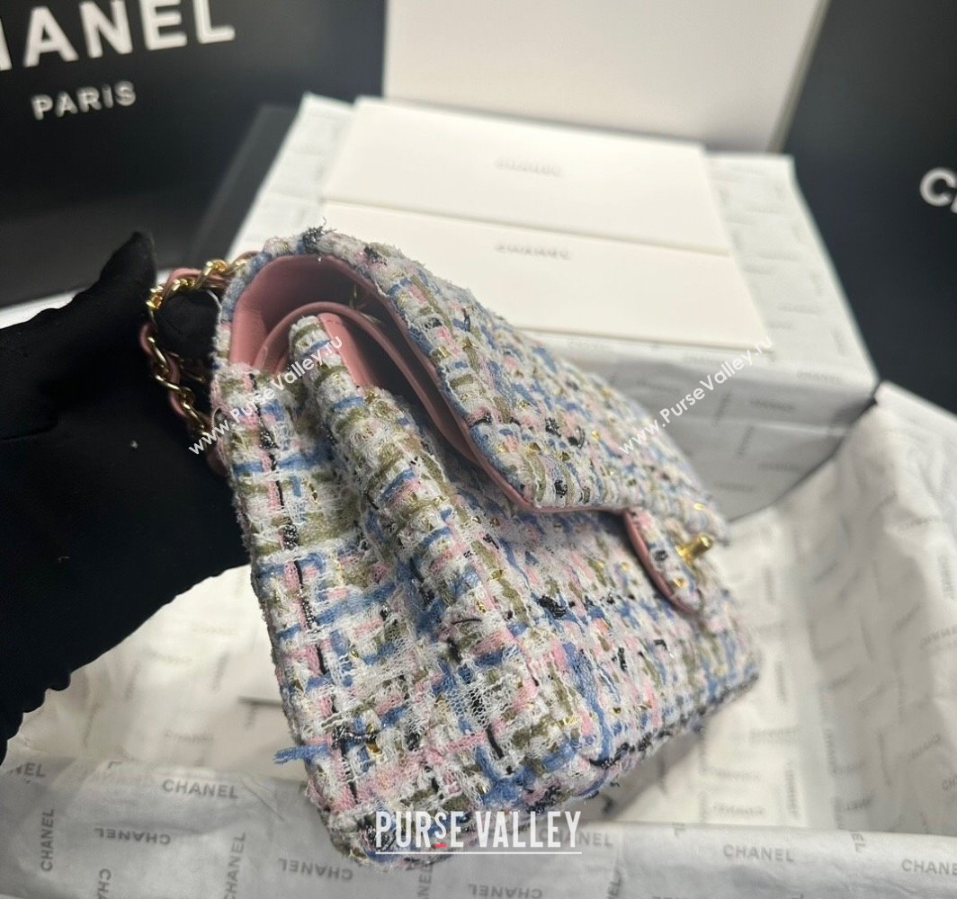 Chanel Tweed Classic Medium Flap Bag A01112 Pink/Blue 2025 0113 (yezi-250113002)