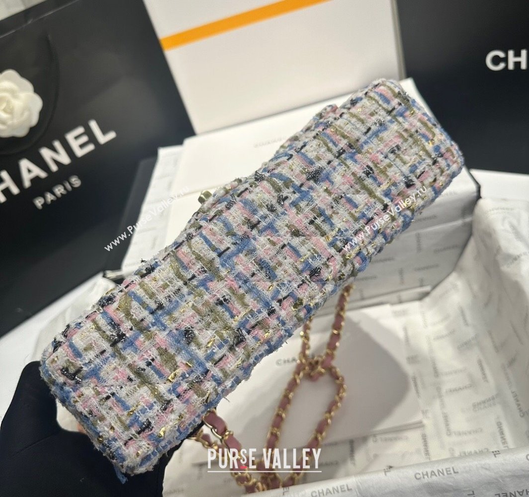 Chanel Tweed Classic Medium Flap Bag A01112 Pink/Blue 2025 0113 (yezi-250113002)