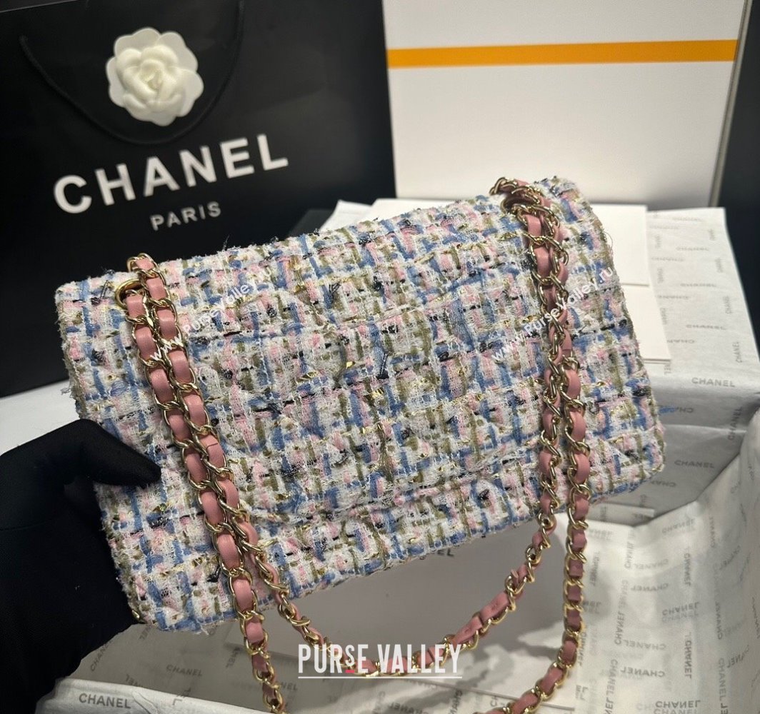 Chanel Tweed Classic Medium Flap Bag A01112 Pink/Blue 2025 0113 (yezi-250113002)