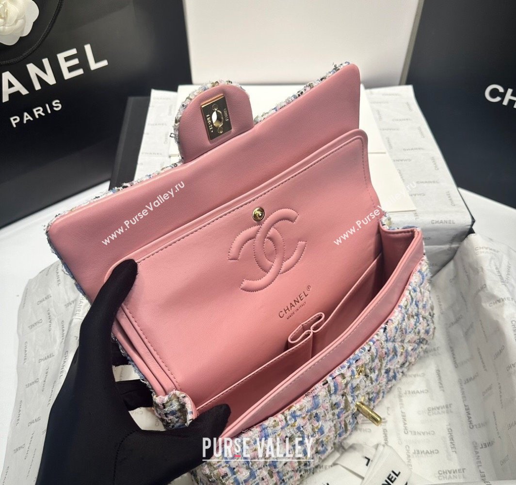 Chanel Tweed Classic Medium Flap Bag A01112 Pink/Blue 2025 0113 (yezi-250113002)