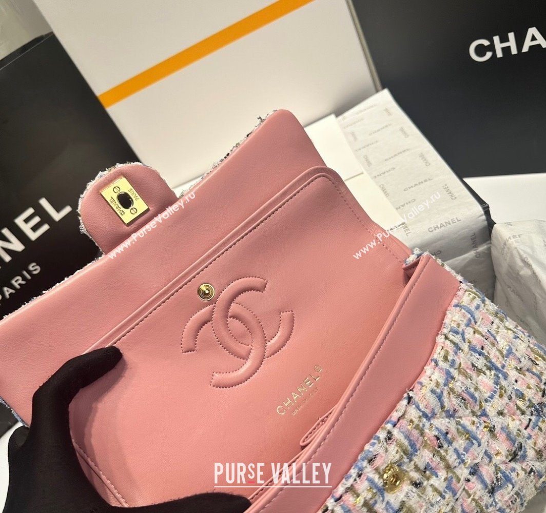 Chanel Tweed Classic Medium Flap Bag A01112 Pink/Blue 2025 0113 (yezi-250113002)