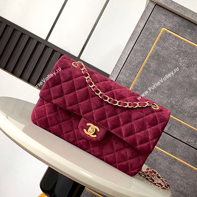 Chanel Suede Classic 11.12 Medium Flap bag A01112 Burgundy 2025 0113 (yezi-250113012)