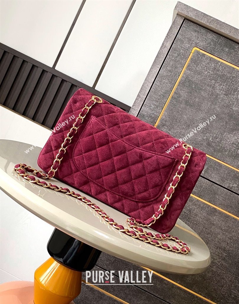 Chanel Suede Classic 11.12 Medium Flap bag A01112 Burgundy 2025 0113 (yezi-250113012)