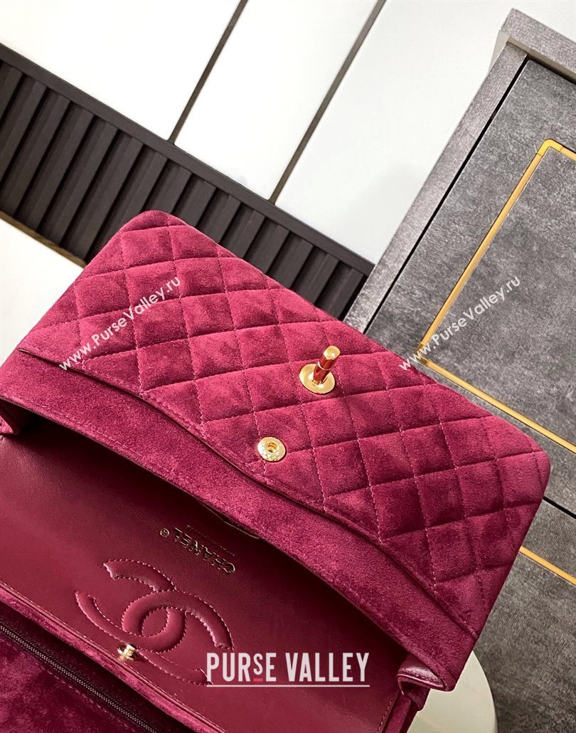 Chanel Suede Classic 11.12 Medium Flap bag A01112 Burgundy 2025 0113 (yezi-250113012)