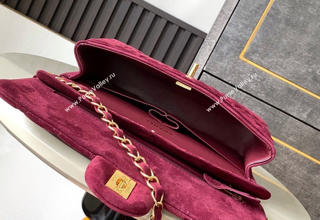 Chanel Suede Classic 11.12 Medium Flap bag A01112 Burgundy 2025 0113 (yezi-250113012)