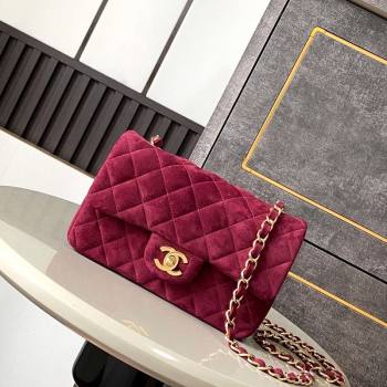 Chanel Suede Classic Mini Flap Bag A69900 Burgundy 2025 0113 (yezi-250113013)