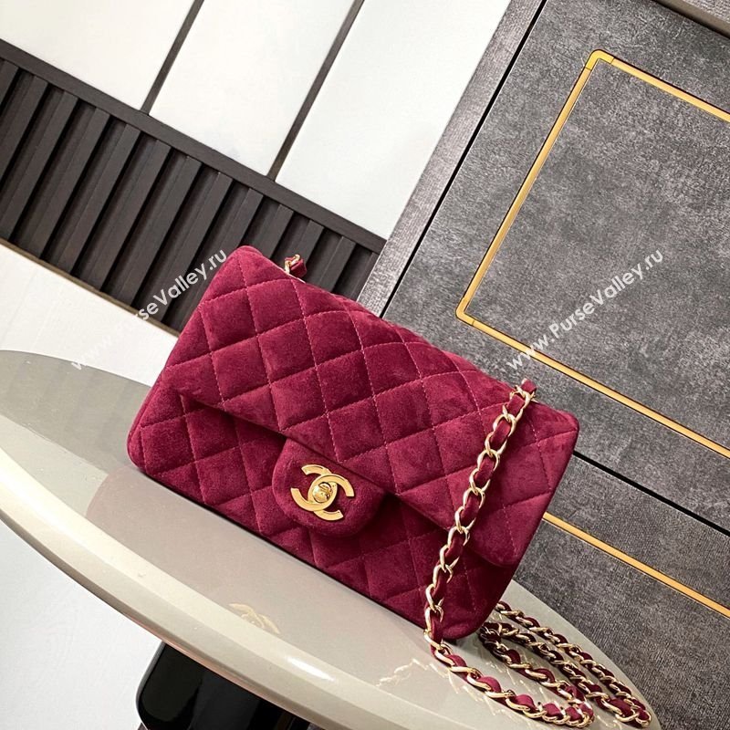 Chanel Suede Classic Mini Flap Bag A69900 Burgundy 2025 0113 (yezi-250113013)